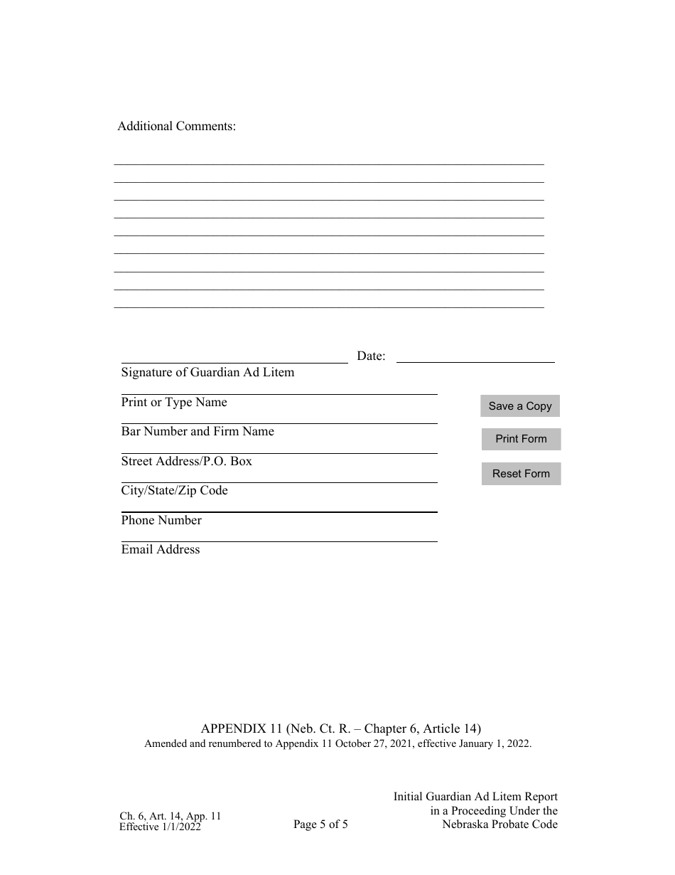 Form CH6ART14APP11 Initial Guardian Ad Litem Report in a Proceeding Under the Nebraska Probate Code - Nebraska, Page 5