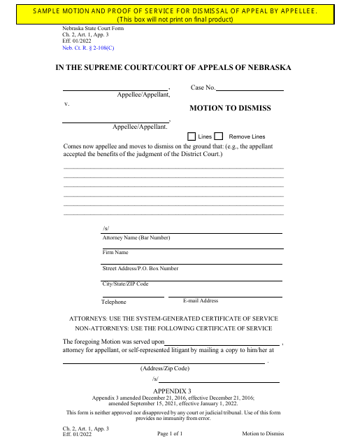 Form CH2ART1APP3 Motion to Dismiss - Nebraska