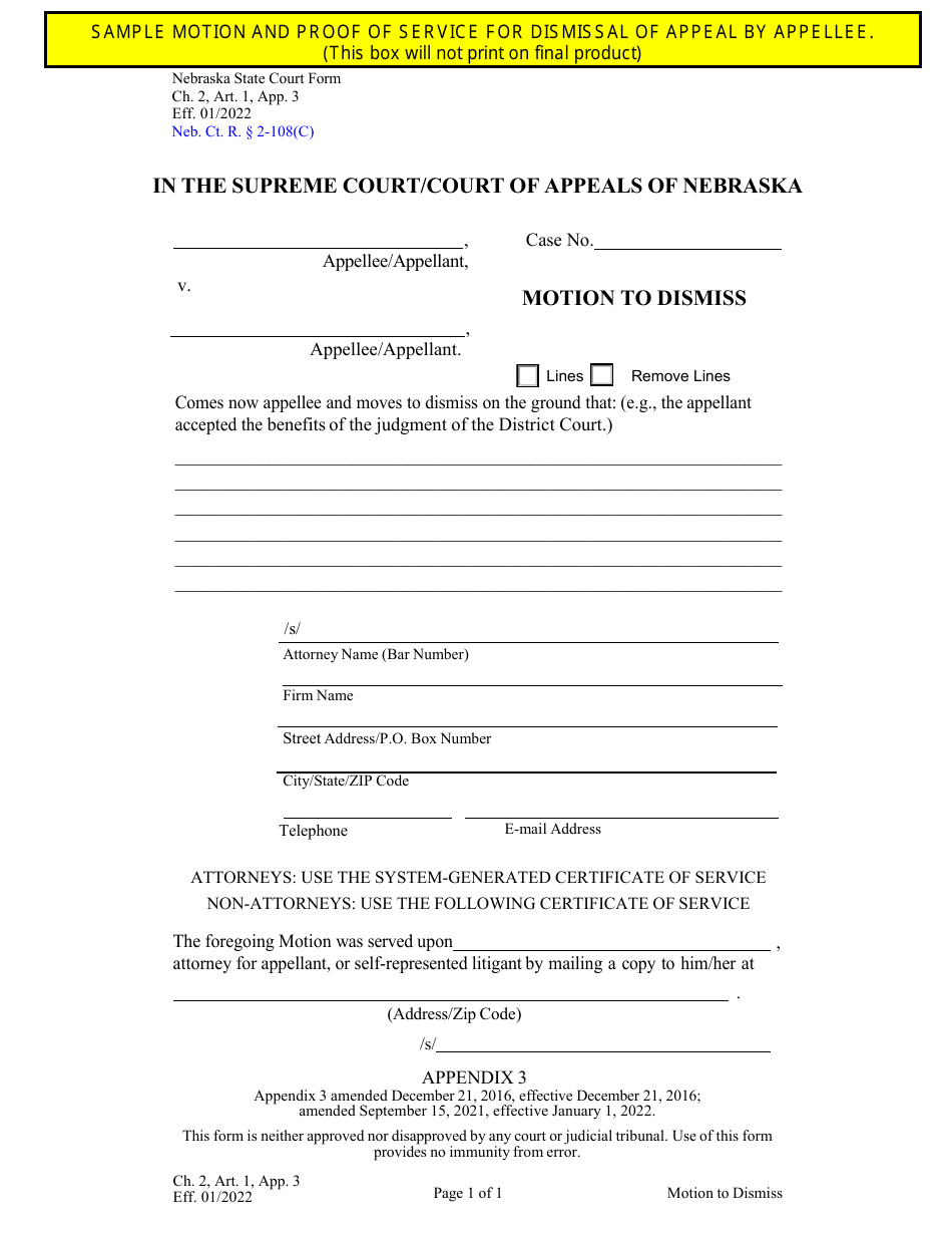 Form CH2ART1APP3 Motion to Dismiss - Nebraska, Page 1