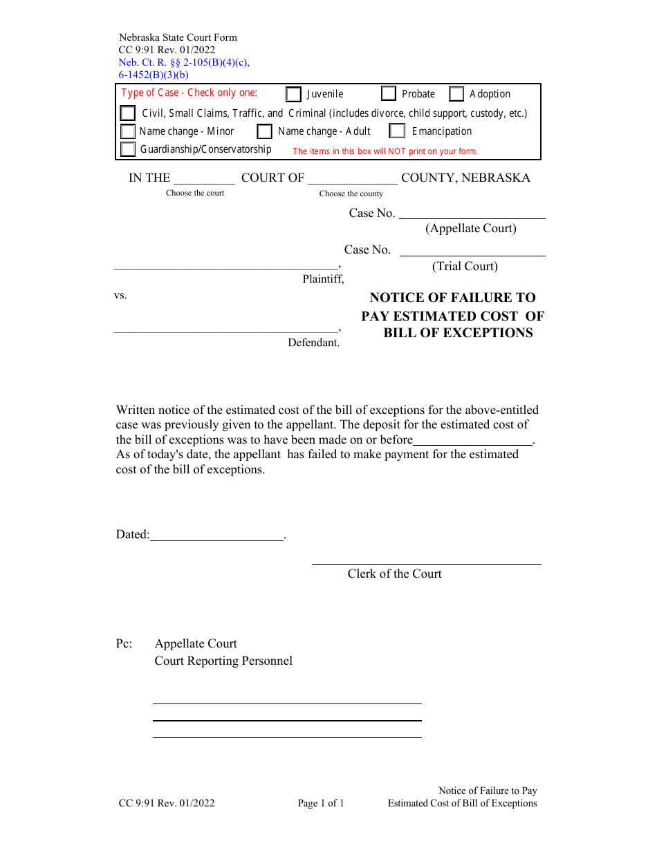 Form CC9:91 Download Fillable PDF or Fill Online Notice of Failure to ...