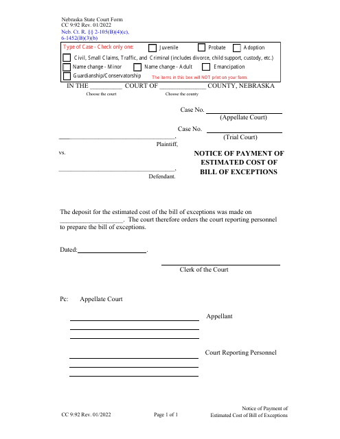 Form CC9:92  Printable Pdf