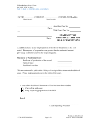 Document preview: Form CC9:13 Statement of Additional Cost for Bill of Exceptions - Nebraska