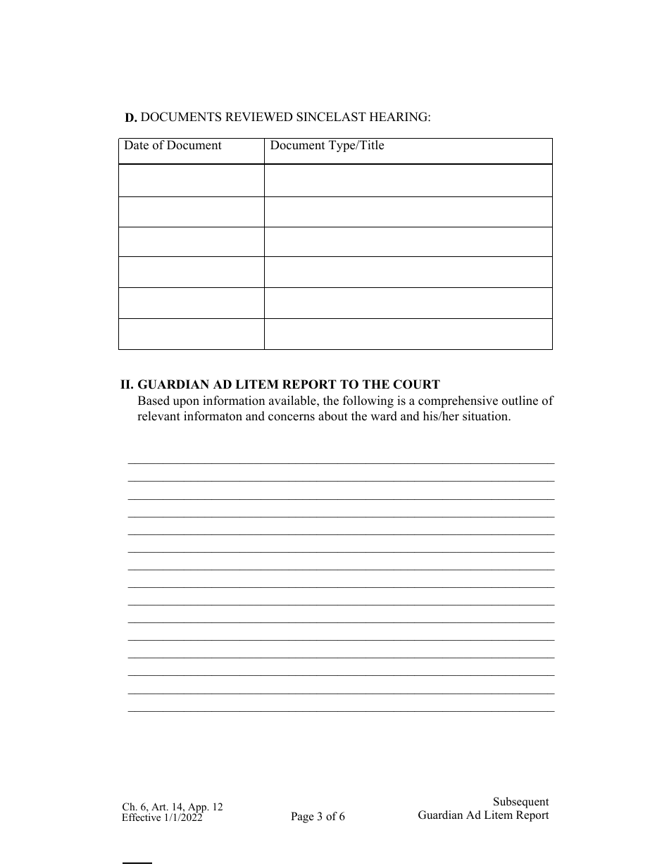 Form CH6ART14APP12 Subsequent Guardian Ad Litem Report in a Guardianship, Conservatorship, Protective, or Probate Proceeding - Nebraska, Page 3