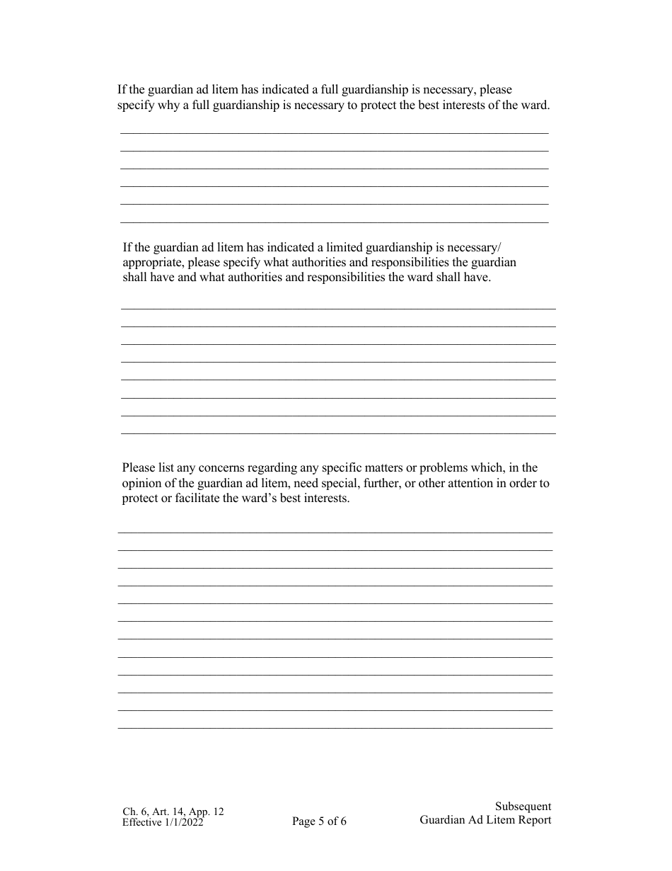 Form CH6ART14APP12 Subsequent Guardian Ad Litem Report in a Guardianship, Conservatorship, Protective, or Probate Proceeding - Nebraska, Page 5