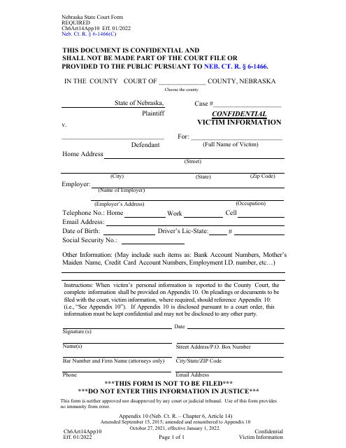Form CH6ART14APP10 Victim Information - Nebraska