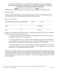 Form D.V.S.S.E. Claim for Property Tax Exemption on Dwelling of Disabled Veteran or Surviving Spouse/Civil Union or Domestic Partner of Disabled Veteran or Serviceperson - New Jersey