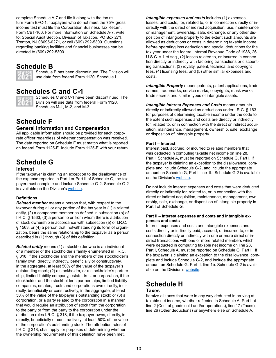 Instructions for Form BFC-1 Banking and Financial Business Tax Return - New Jersey, Page 10
