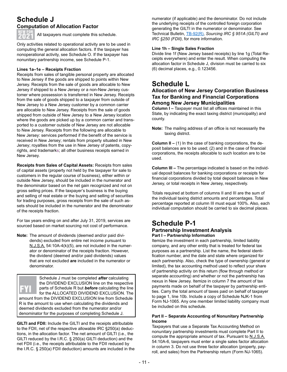 Instructions for Form BFC-1 Banking and Financial Business Tax Return - New Jersey, Page 11
