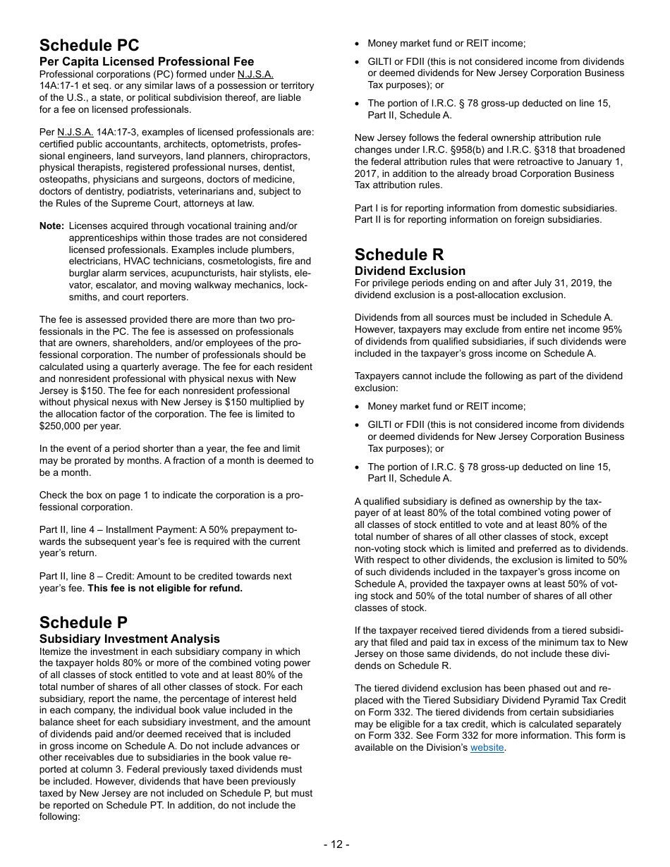 Instructions for Form BFC-1 Banking and Financial Business Tax Return - New Jersey, Page 12