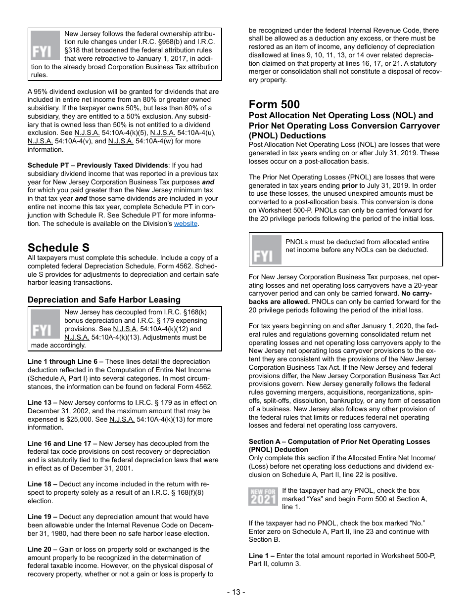 Instructions for Form BFC-1 Banking and Financial Business Tax Return - New Jersey, Page 13