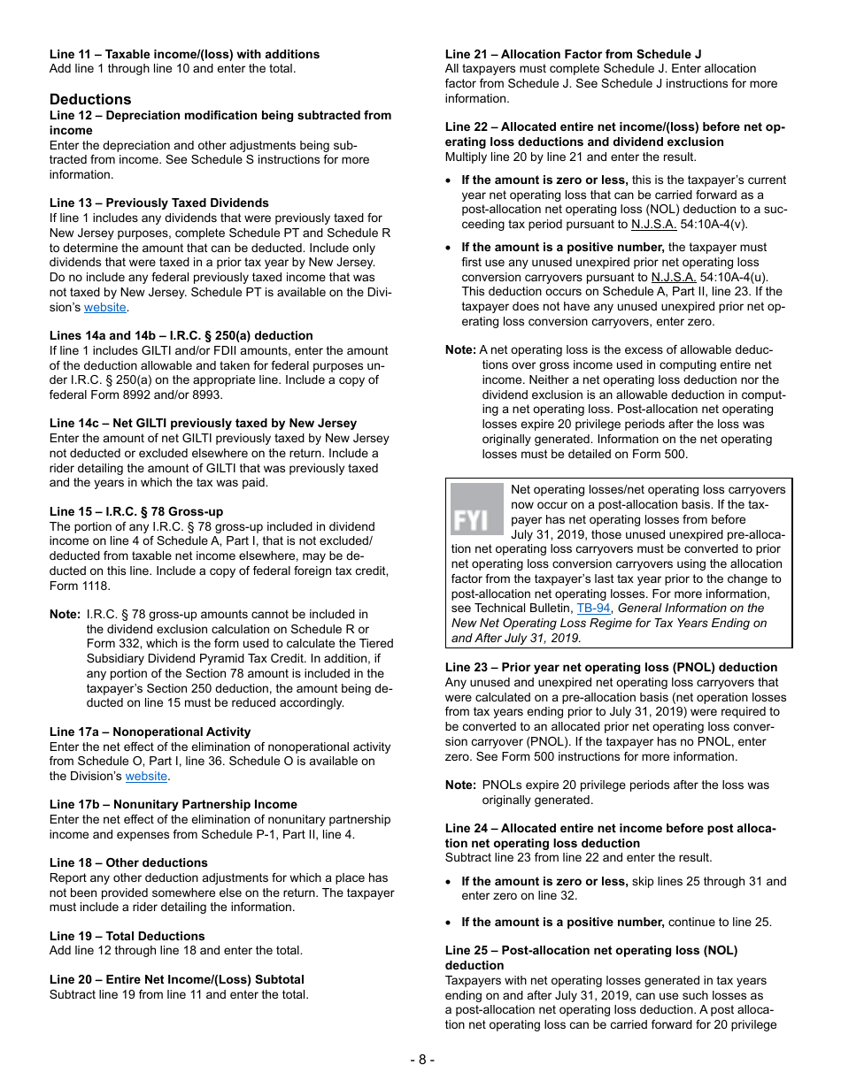 Instructions for Form BFC-1 Banking and Financial Business Tax Return - New Jersey, Page 8
