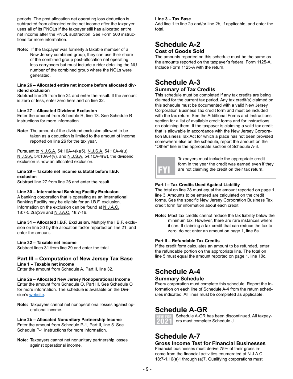 Instructions for Form BFC-1 Banking and Financial Business Tax Return - New Jersey, Page 9
