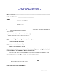 Document preview: Superintendent's Verification for Initial Health Assistant Licensure - New Mexico