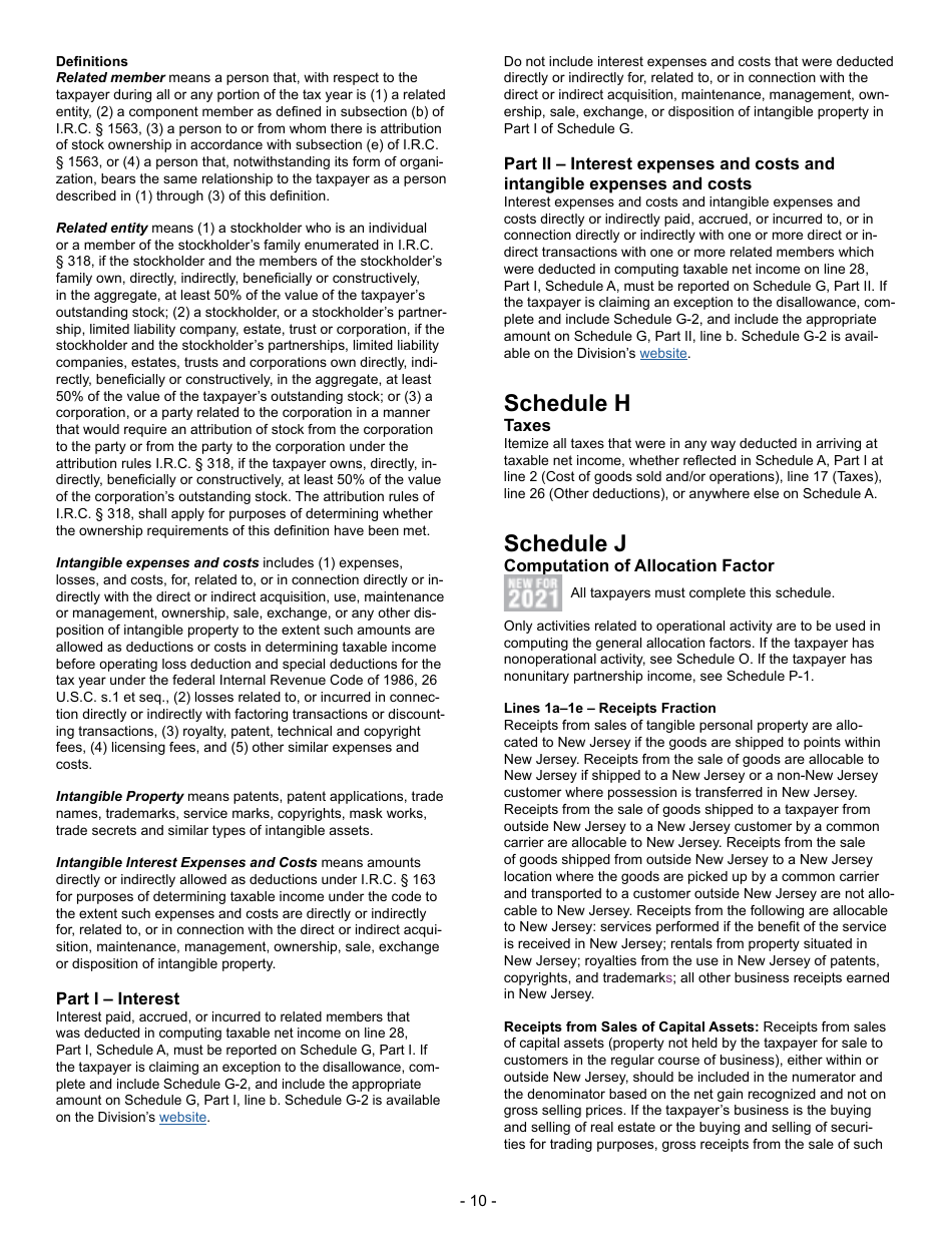 Instructions for Form CBT-100 Corporation Business Tax Return - New Jersey, Page 10
