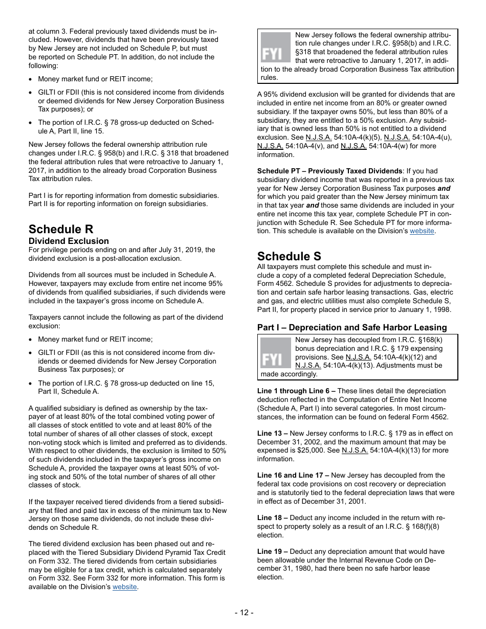 Instructions for Form CBT-100 Corporation Business Tax Return - New Jersey, Page 12