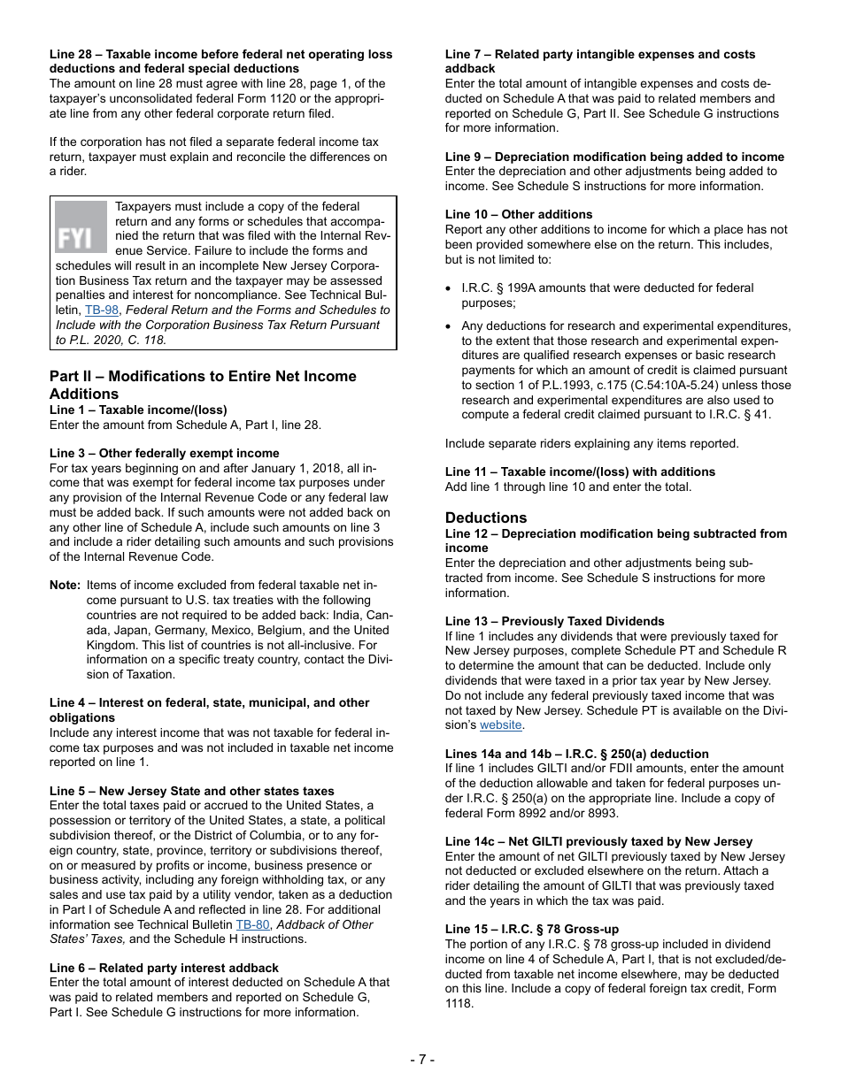 Instructions for Form CBT-100 Corporation Business Tax Return - New Jersey, Page 7