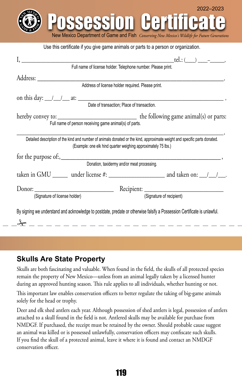 Possession Certificate - New Mexico, Page 1