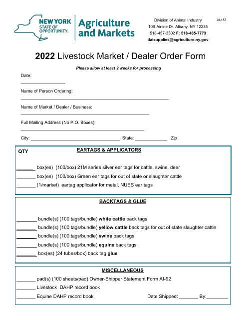Form AI-187 2022 Printable Pdf