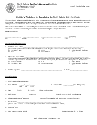 Certifier&#039;s Worksheet for Completing the North Dakota Birth Certificate - North Dakota