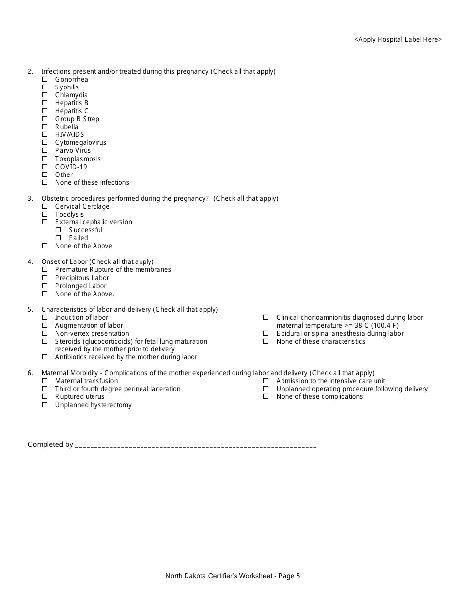 Certifiers Worksheet for Completing the North Dakota Birth Certificate - North Dakota, Page 5