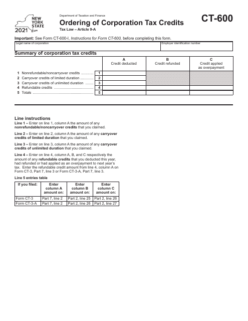 Form CT-600 2021 Printable Pdf