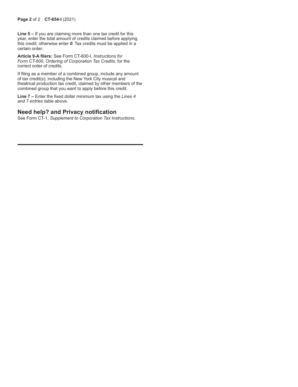 Instructions for Form CT-654 New York City Musical and Theatrical Production Tax Credit - New York, Page 2