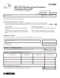 Document preview: Form CT-654 New York City Musical and Theatrical Production Tax Credit - New York