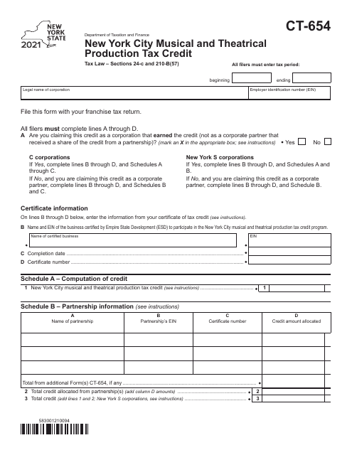 Form CT-654 2021 Printable Pdf