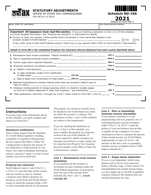 Form SFN28710 Schedule ND-1SA 2021 Printable Pdf