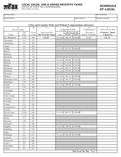 Form SFN21948 Schedule ST-LOCAL  Printable Pdf
