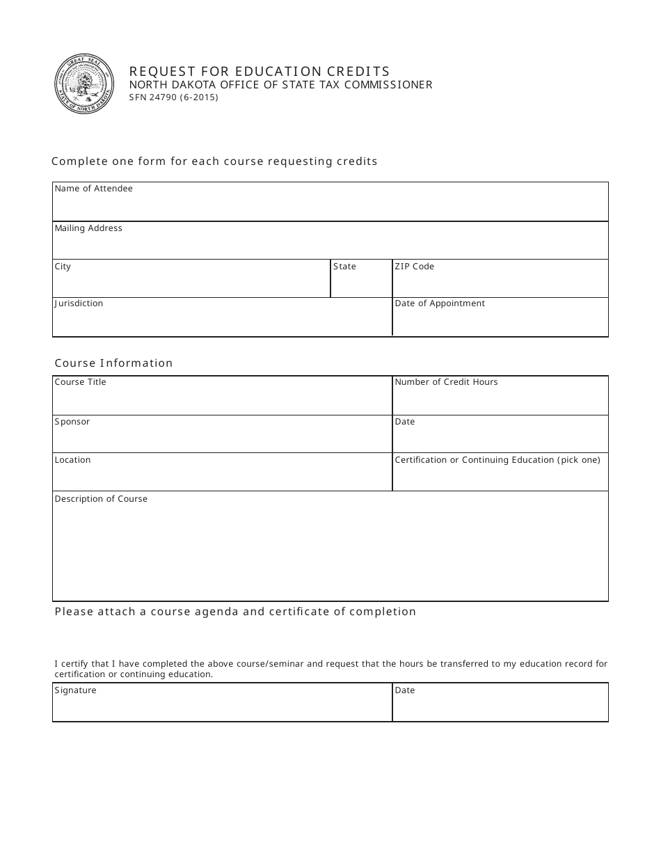Form SFN24790 Request for Education Credits - North Dakota, Page 1