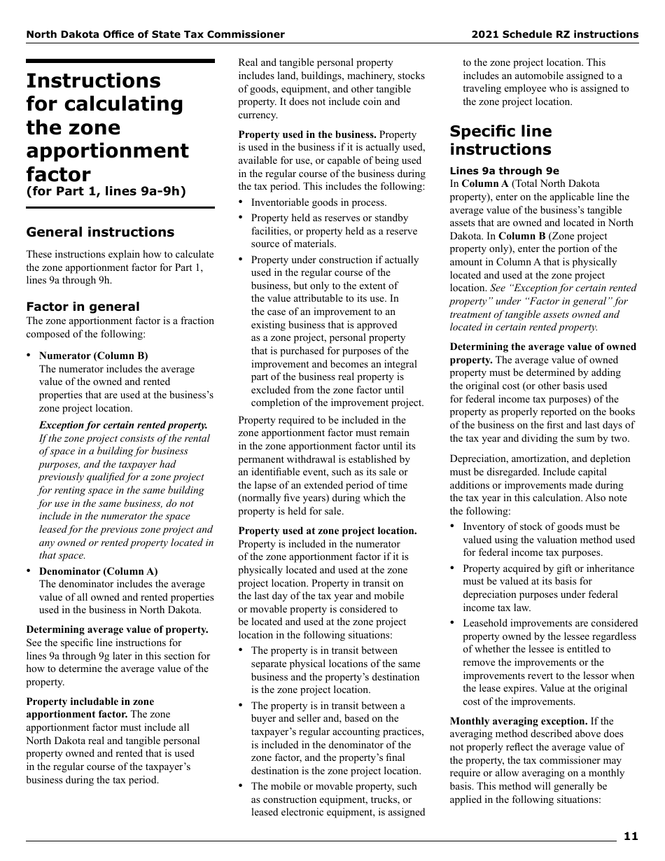 Instructions for Form SFN28706 Schedule RZ Renaissance Zone Income Exemption and Tax Credits - North Dakota, Page 13