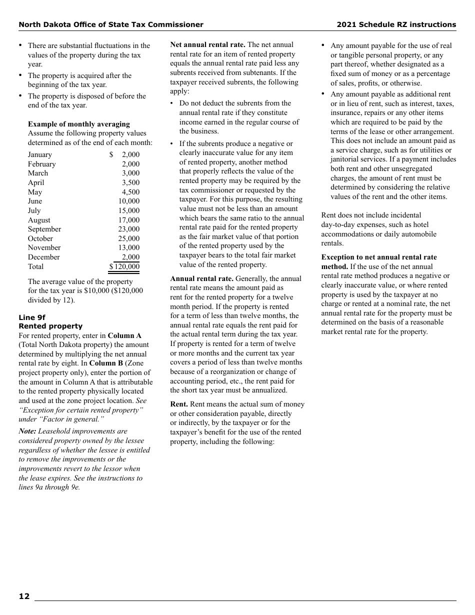Instructions for Form SFN28706 Schedule RZ Renaissance Zone Income Exemption and Tax Credits - North Dakota, Page 14