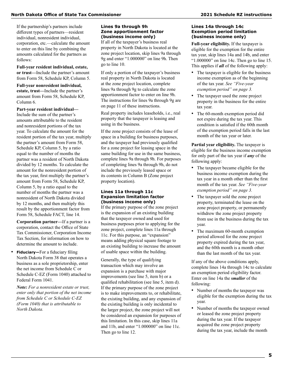 Instructions for Form SFN28706 Schedule RZ Renaissance Zone Income Exemption and Tax Credits - North Dakota, Page 7