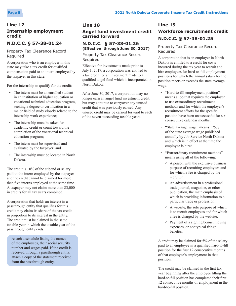 Instructions for Form 40, SFN28740 Schedule TC Corporate Income Tax Credits - North Dakota, Page 10