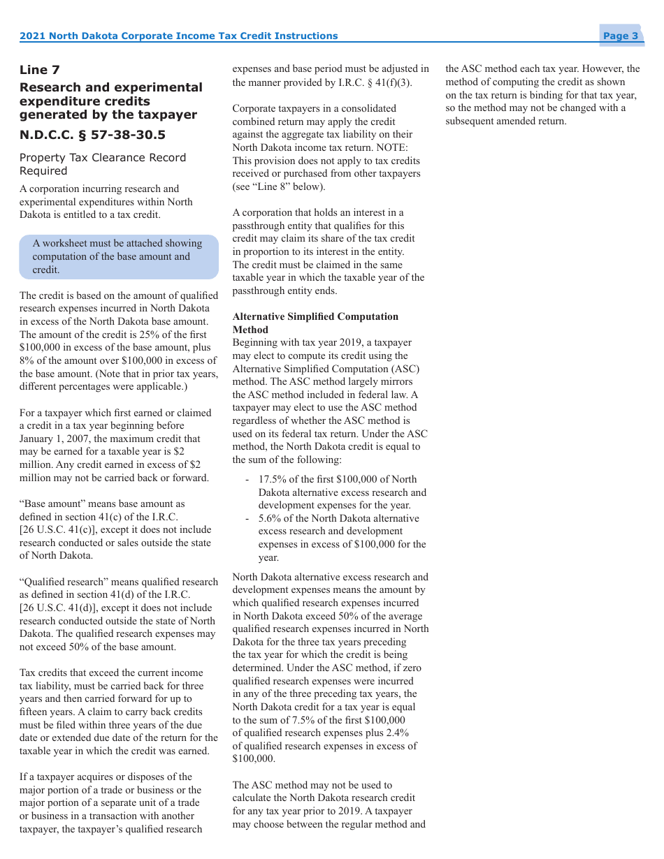 Instructions for Form 40, SFN28740 Schedule TC Corporate Income Tax Credits - North Dakota, Page 5