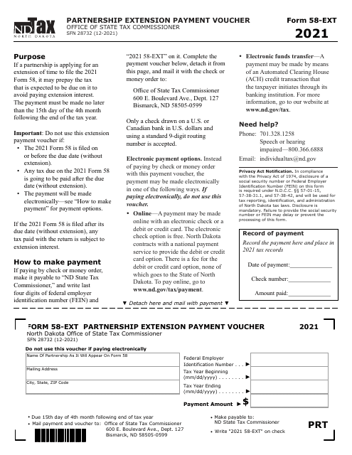 Form 58-EXT (SFN28732) 2021 Printable Pdf