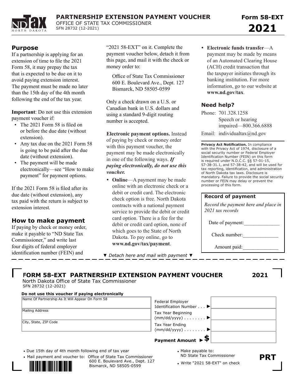 Form 58 Ext Sfn28732 2021 Fill Out Sign Online And Download Fillable Pdf North Dakota 0870