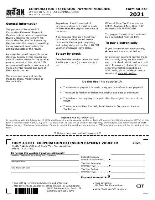 Form 40-EXT (SFN28718) 2021 Printable Pdf
