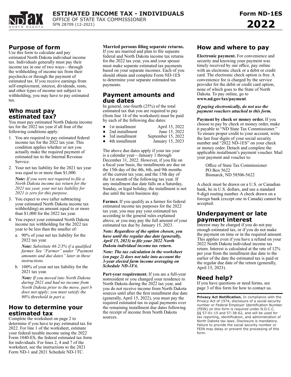 Form ND-1ES (SFN28709) - 2022 - Fill Out, Sign Online and Download ...