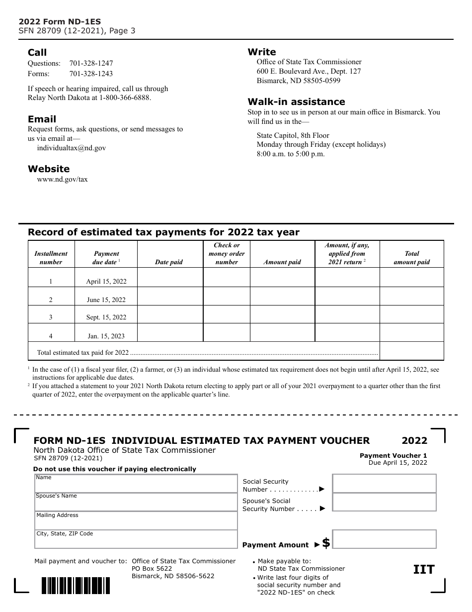 Form ND-1ES (SFN28709) Individual Estimated Tax Payment Voucher - North Dakota, Page 3