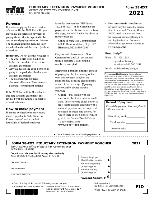 Form 38-EXT (SFN28735) 2021 Printable Pdf
