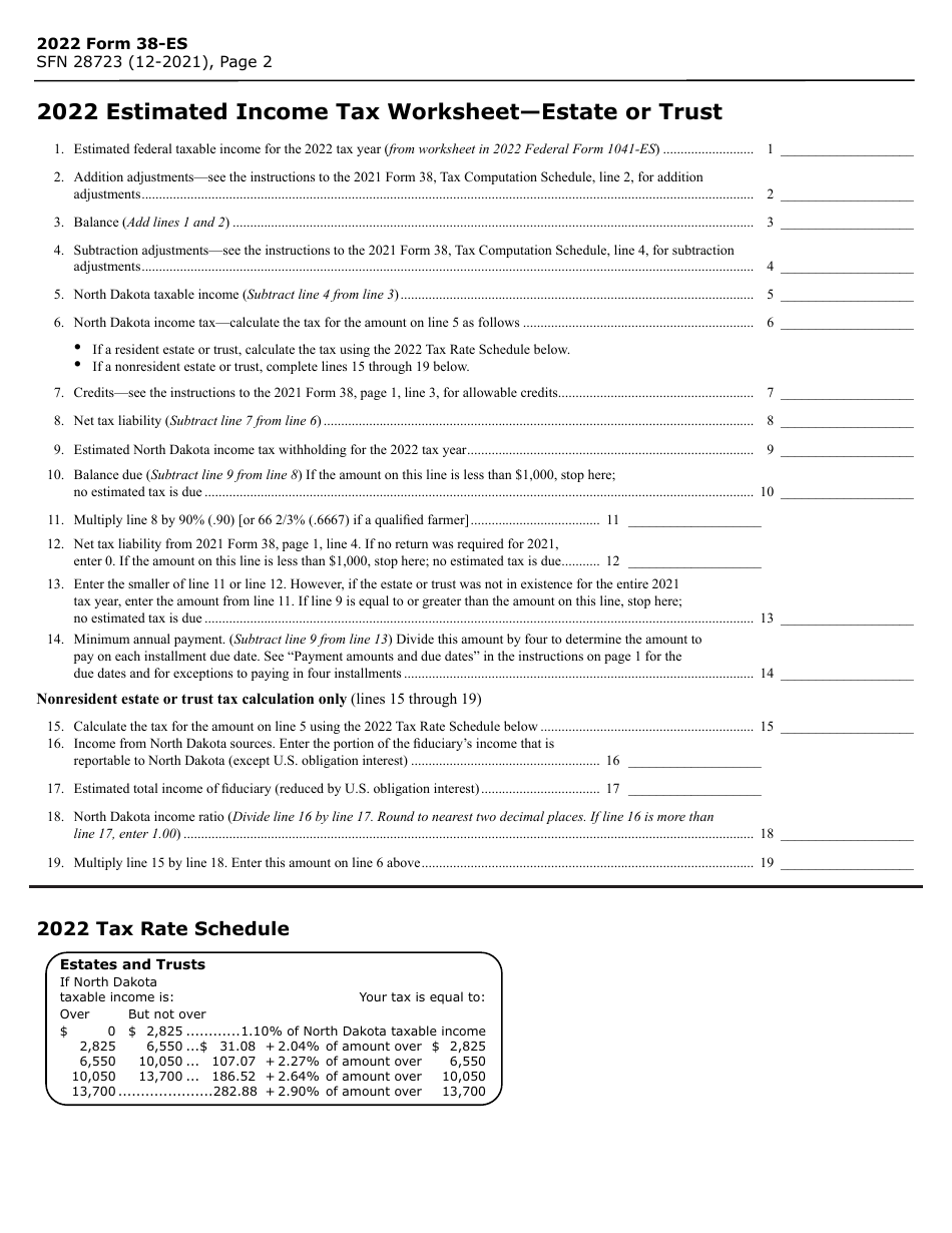 Form 38-ES (SFN28723) Fiduciary Estimated Tax Payment Voucher - North Dakota, Page 2