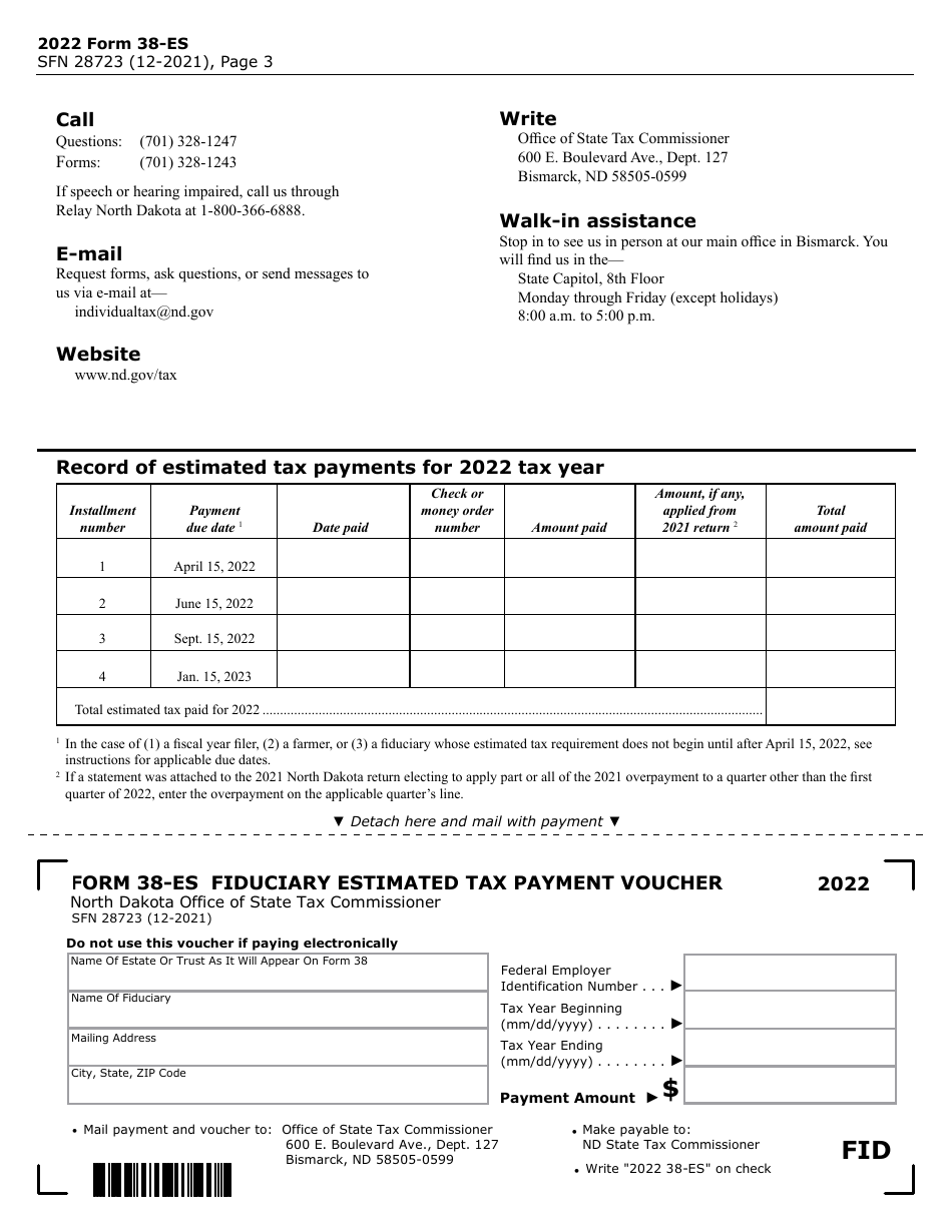 Form 38-ES (SFN28723) Fiduciary Estimated Tax Payment Voucher - North Dakota, Page 3