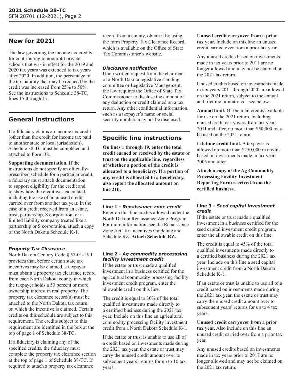 Form SFN28701 Schedule 38-TC Tax Credits - North Dakota, Page 3