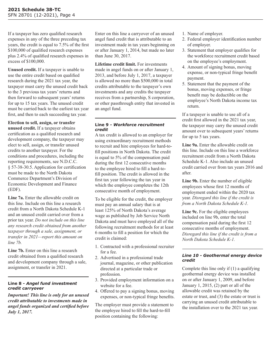 Form SFN28701 Schedule 38-TC Tax Credits - North Dakota, Page 5