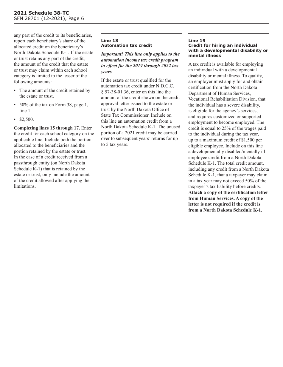 Form SFN28701 Schedule 38-TC Tax Credits - North Dakota, Page 7
