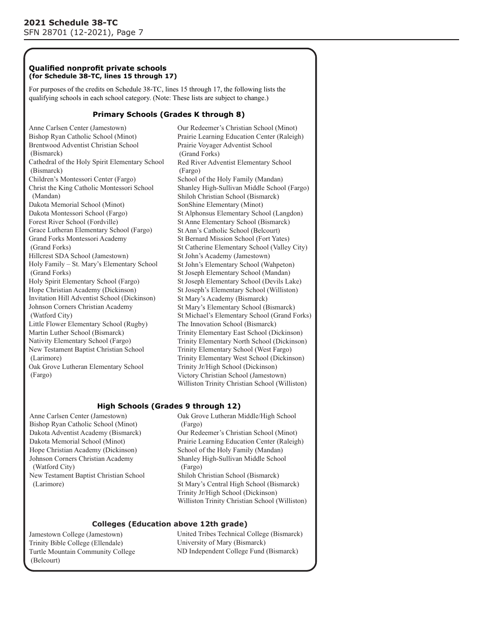 Form SFN28701 Schedule 38-TC Tax Credits - North Dakota, Page 8