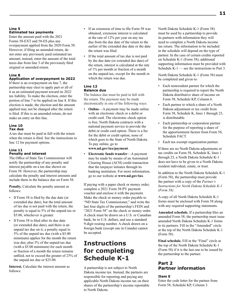 Instructions for Form 58, SFN28703 Partnership Income Tax Return - North Dakota, Page 13