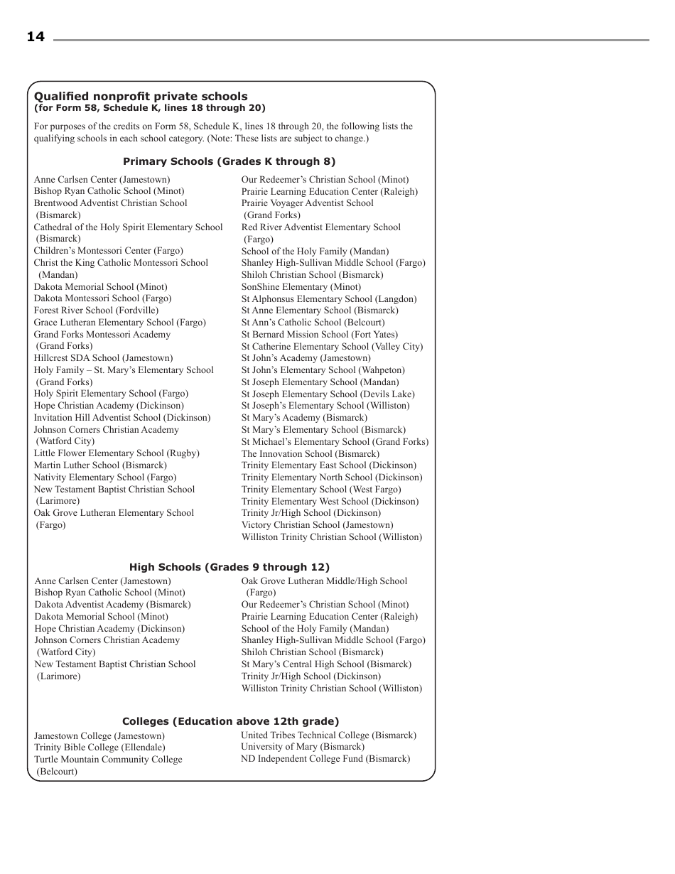 Instructions for Form 58, SFN28703 Partnership Income Tax Return - North Dakota, Page 16
